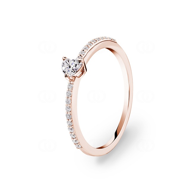 0.31 carats bague solitaire cœur or rosé 750/18 ct avec pierres latérales - RI-102305-RG