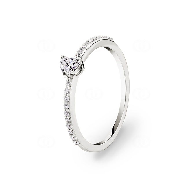 0.31 carats bague solitaire cœur or gris 750/18 ct avec pierres latérales - RI-102305-WG