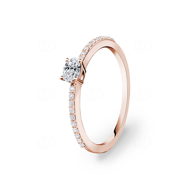 0.31 carats bague solitaire ovale or rosé 750/18 ct avec pierres latérales - RI-102302-RG