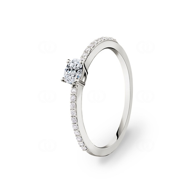 0.31 carats bague solitaire ovale or gris 750/18 ct avec pierres latérales - RI-102302-WG
