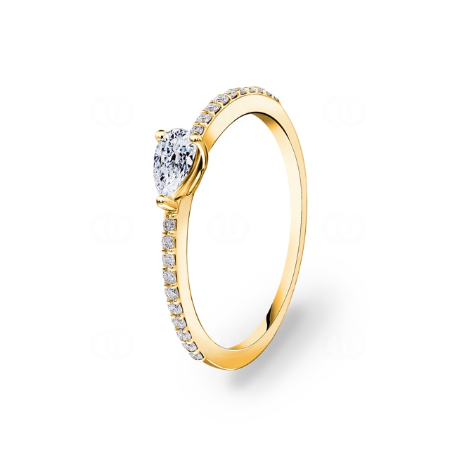 0.31ct Pear Solitaire Ring 750/18 K Yellow Gold with Side Stones - RI-100674-GG