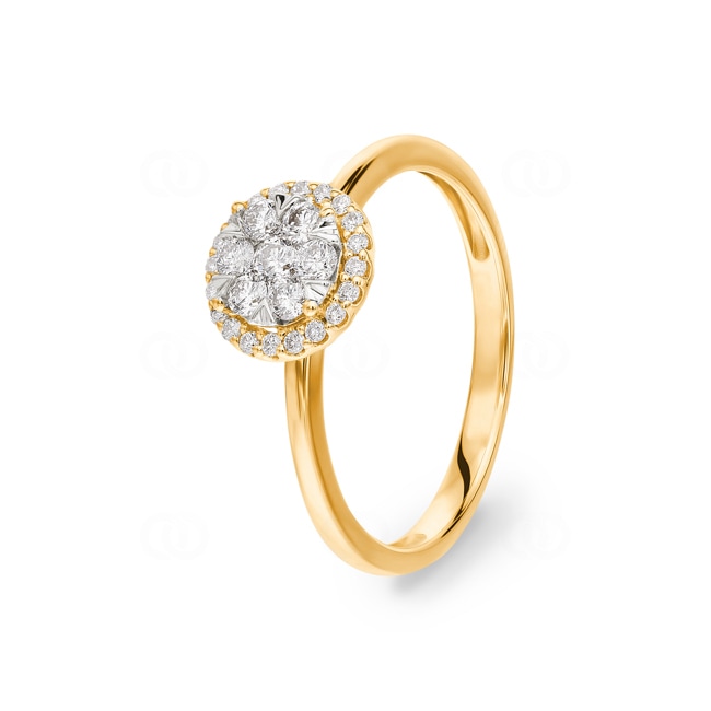 0.33 carats diamants bague halo or jaune 750/18 ct - RI-69644-GG