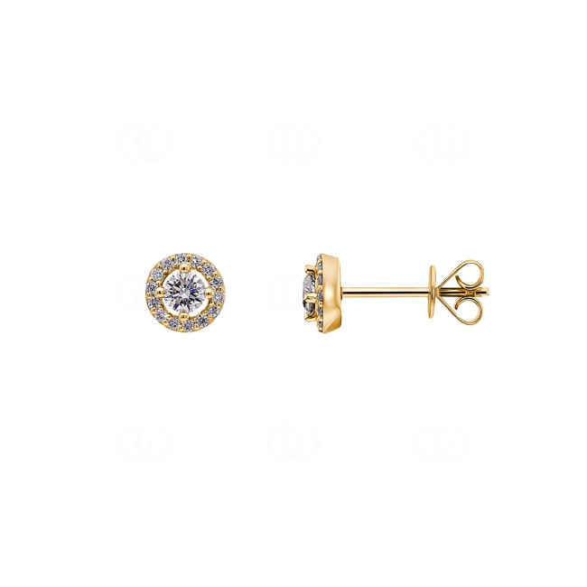 0.33 carats diamants clous d'oreilles halo or jaune 750/18 ct Ø 6mm - OR-69527-GG