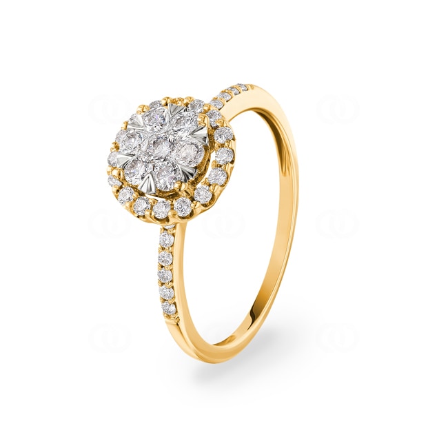 0.50 carats diamants bague de fiançailles halo or jaune 750/18 ct - RI-69224-GG