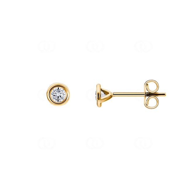 0.50ct Diamond Solitaire Stud Earrings 750/18 K Yellow Gold Bezel Set - CGOR003-025-GG