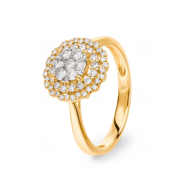 0.51 carats diamants bague halo or jaune 750/18 ct - RI-69661-GG