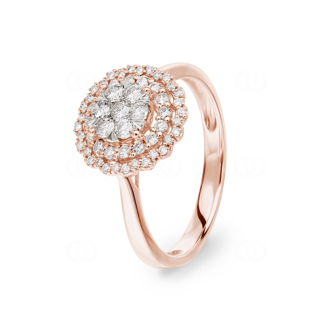 0.51 carats diamants bague halo or rosé 750/18 ct - RI-69661-RG