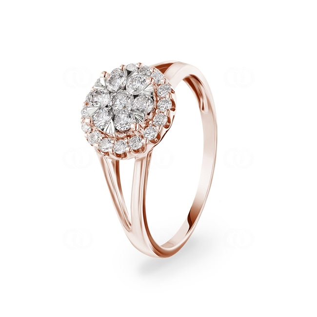 0.51 Karat Diamanten Halo Verlobungsring 750/18 K Roségold - RI-69302-RG