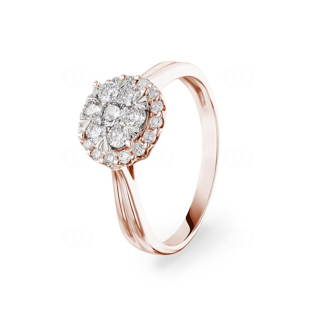 0.51 carats diamants bague de fiançailles halo or rosé 750/18 ct - RI-69357-RG