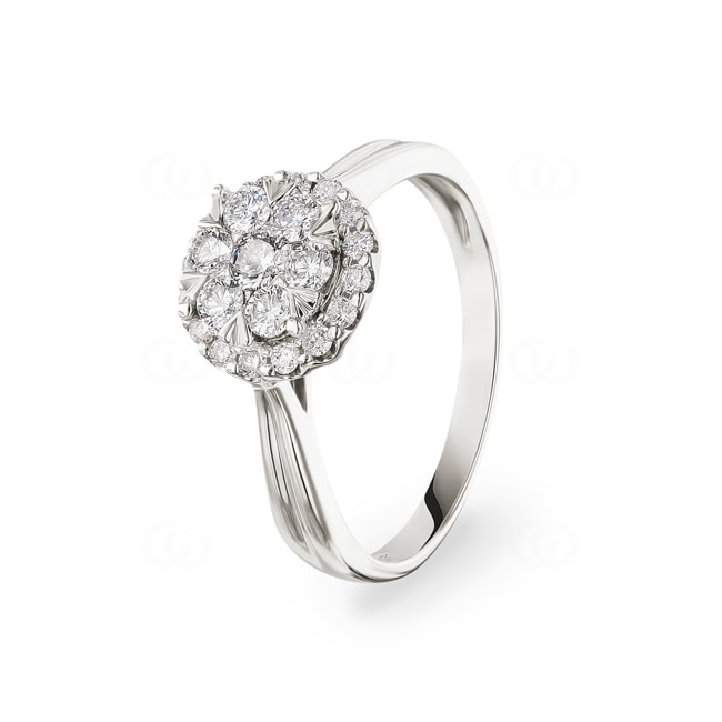 0.51 Karat Diamanten Halo Verlobungsring 750/18 K Weissgold - RI-69357-WG