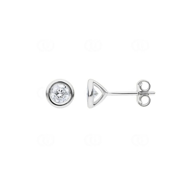 0.60ct Diamond Solitaire Stud Earrings 750/18 K White Gold Bezel Set - CGOR003-030-WG