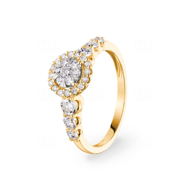 0.75 Karat Diamanten Halo Verlobungsring 750/18 K Gelbgold - RI-69532-GG