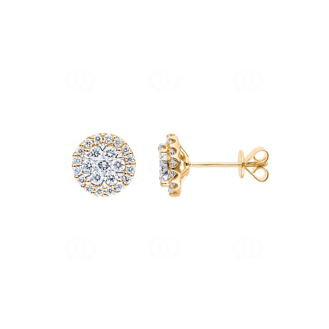 0.75ct Diamond Halo Stud Earrings 750/18 K Yellow Gold Ø 9.0mm - OR-69232-GG