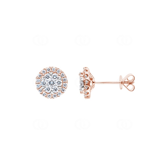 0.75 carats diamants clous d'oreilles halo or rosé 750/18 ct Ø 9mm - OR-69232-RG