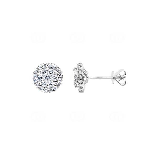 0.75ct Diamond Halo Stud Earrings 750/18 K White Gold Ø 9.0mm - OR-69232-WG