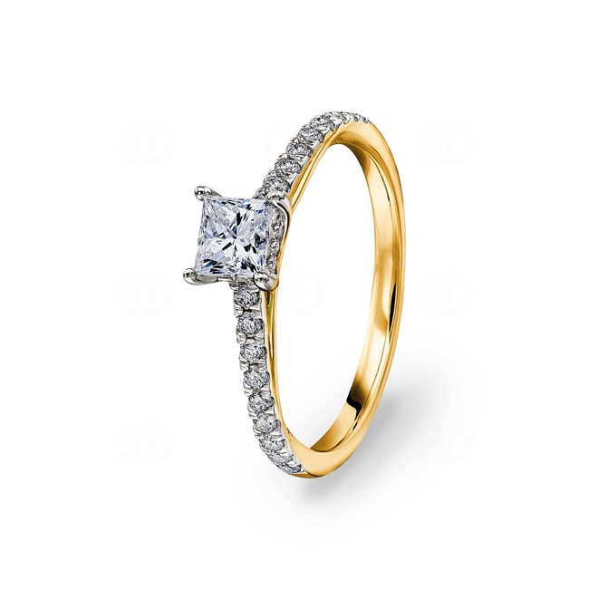0.75ct Diamonds Pavé Solitaire Ring 750/18 K Yellow Gold - RI-28675-GG