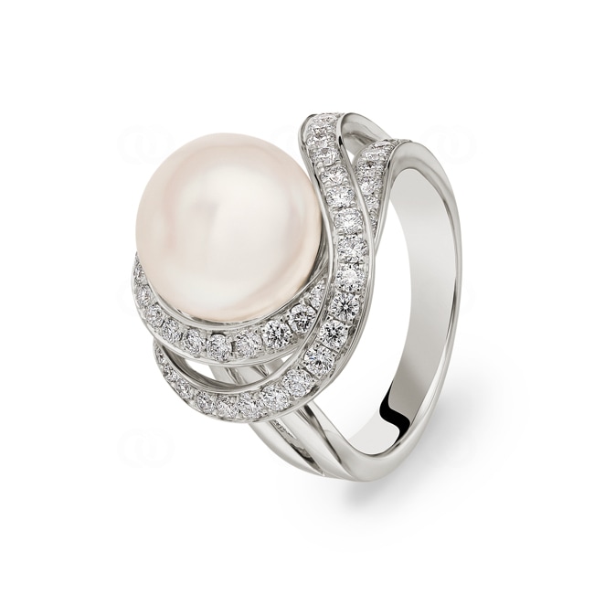 0.85ct Diamond Ring 750/18 K White Gold with Freshwater Pearl Ø 56 - PR20051/01