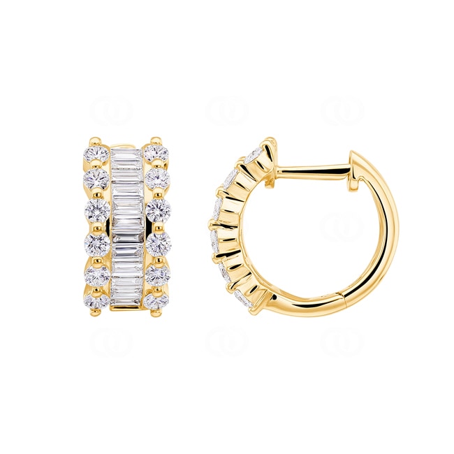 0.91ct Baguette & Diamond Hoop Earrings 750/18 K Yellow Gold - OR-57841-GG