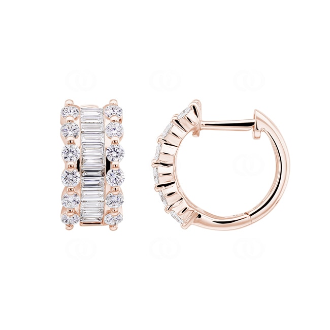 0.91ct Baguette & Diamond Hoop Earrings 750/18 K Rose Gold - OR-57841-RG