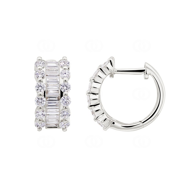 0.91ct Baguette & Diamond Hoop Earrings 750/18 K White Gold - OR-57841-WG