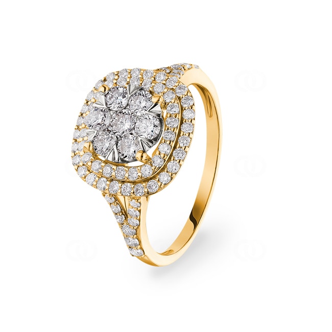 1.00 carats diamants bague halo or jaune 750/18 ct - RI-69234-GG