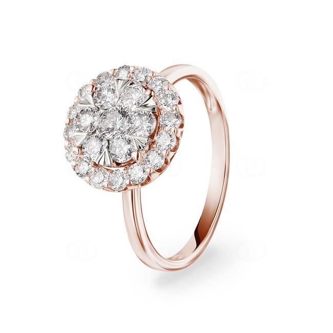 1.00ct Diamond Halo Engagement Ring 750/18 K Rose Gold - RI-69256-RG
