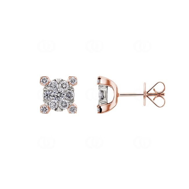1.00ct Diamond Stud Earrings 750/18 K Rose Gold 9mm - OR-69306-RG