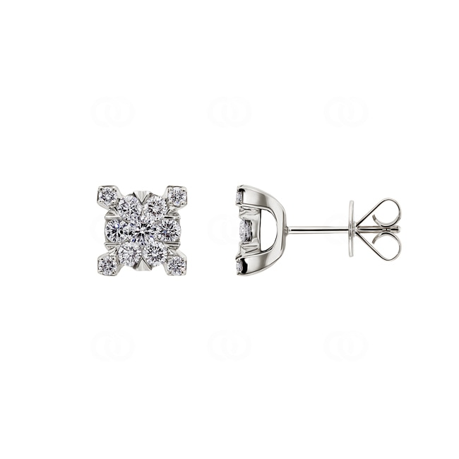 1.00ct Diamond Stud Earrings 750/18 K White Gold 9mm - OR-69306-WG