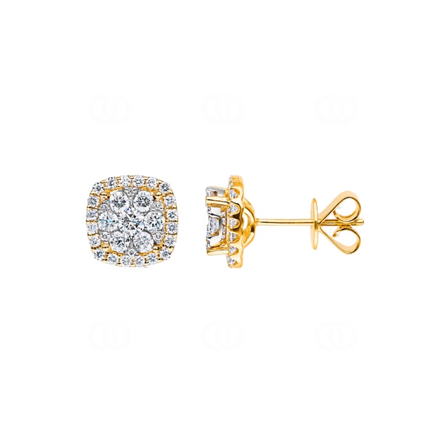 1.00 carats diamants clous d'oreilles halo or jaune 750/18 ct Ø 9.5mm - OR-69322-GG