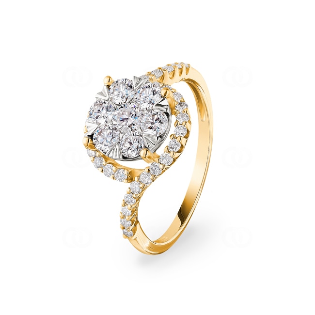 1.01ct Diamond Halo Engagement Ring 750/18 K Yellow Gold - RI-69293-GG