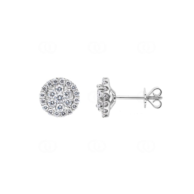 1.01 carats diamants clous d'oreilles halo or gris 750/18 ct Ø 10mm - OR-69226-WG