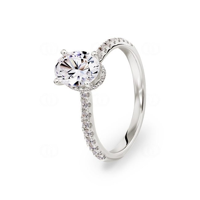 1.28ct Diamonds Pavé Solitaire Ring 750/18 K White Gold - RI-6529-02-WG