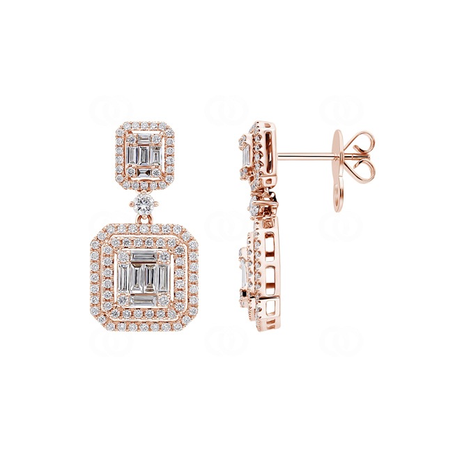 1.70ct Diamond Drop Earrings 750/18 K Rose Gold - OR-06078-RG