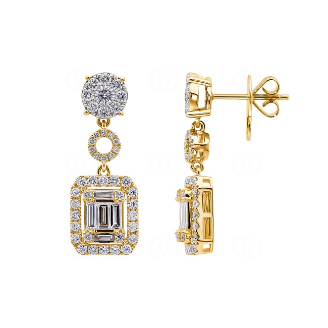 1.85ct Diamond Drop Earrings 750/18 K Yellow Gold - OR-08004-GG