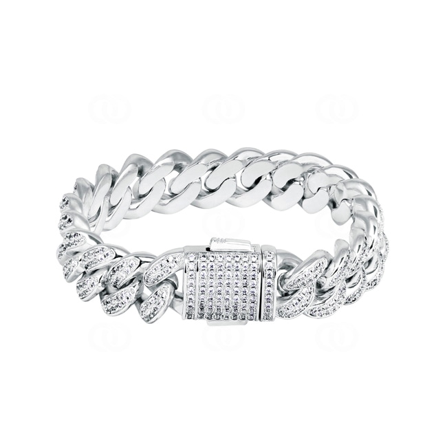 12mm Cuban Link Curb Bracelet 925 Silver with Cubic Zirconia 12mm Cuban Link Curb Bracelet 925 Silver with Cubic Zirconia - AR0004CM-S-12MM