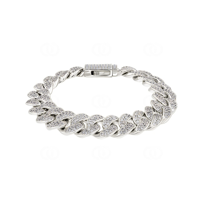 12mm Cuban Link Curb Bracelet White Gold plated with Cubic Zirconia - AR0002-S-12MM