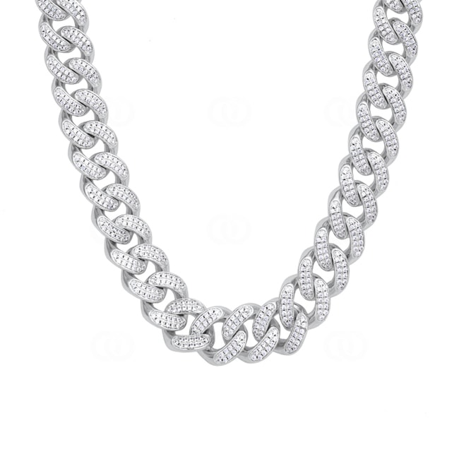 12mm Chaîne Cuban Link Argent 925 avec zircones 12mm Chaîne Cuban Link Argent 925 avec zircones - KE0005CM-S-12M