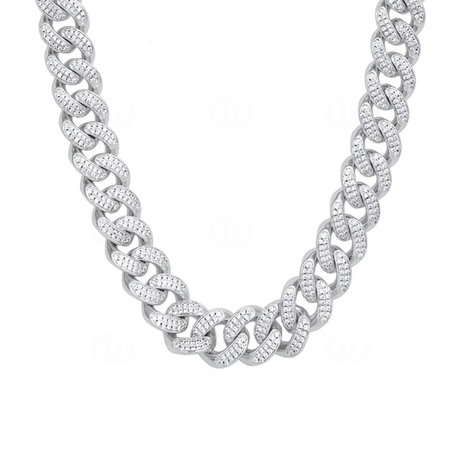 12mm Chaîne Cuban Link plaqué or gris avec zircones 12mm Chaîne Cuban Link plaqué or gris avec zircones - KE0002-S-12MM