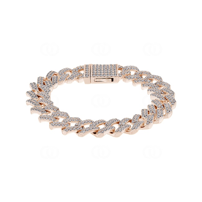 12mm Prong Cuban Link Curb Bracelet Rose Gold plated with Cubic Zirconia - AR0002WT-R-12MM