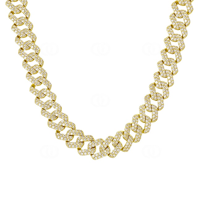 12mm Prong Cuban Link Panzerkette Gelb vergoldet mit Zirkonia - KE0002WT-G-12MM