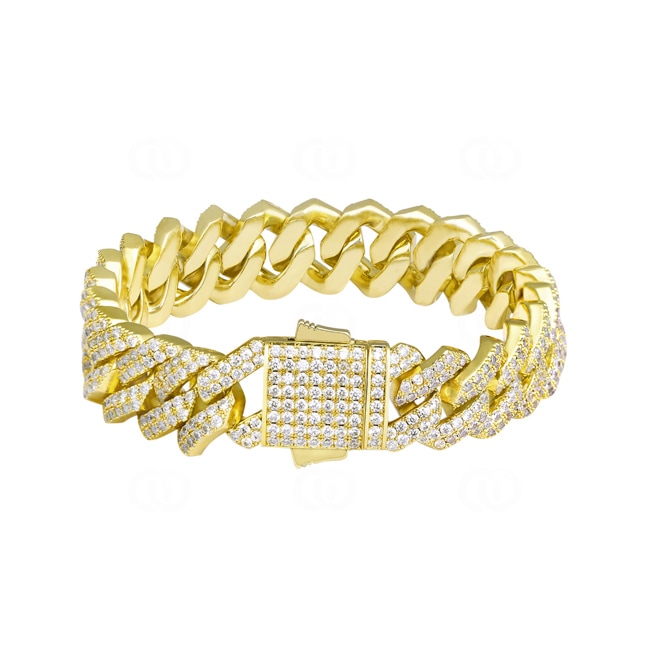 15mm Prong Cuban Link Curb Bracelet Gold plated with Cubic Zirconia - AR0011WT-G-15MM