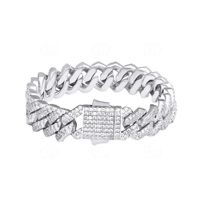 15mm Prong Cuban Link Panzerarmband Weiss vergoldet mit Zirkonia - AR0011WT-S-15MM