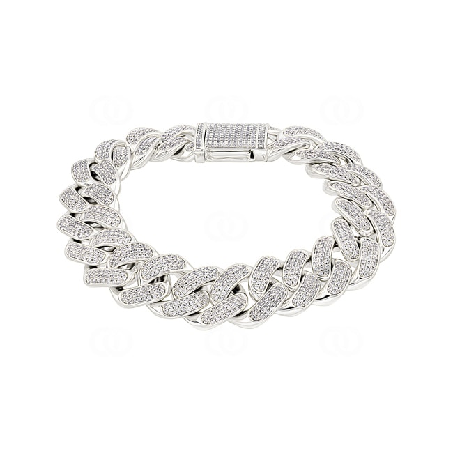18mm Bracelet Cuban Link plaqué or gris avec zircones - AR0002-S-18MM