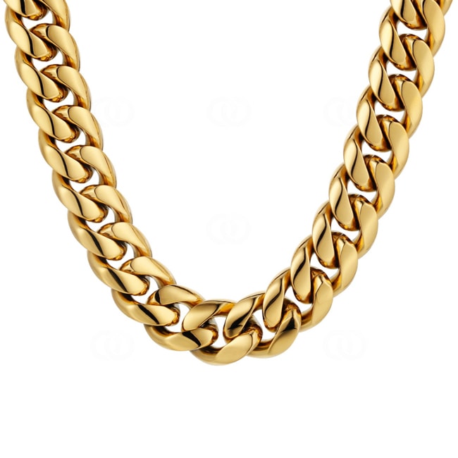 18mm Cuban Link Curb Chain Gold plated with Cubic Zirconia Clasp - KE0013-G-18MM