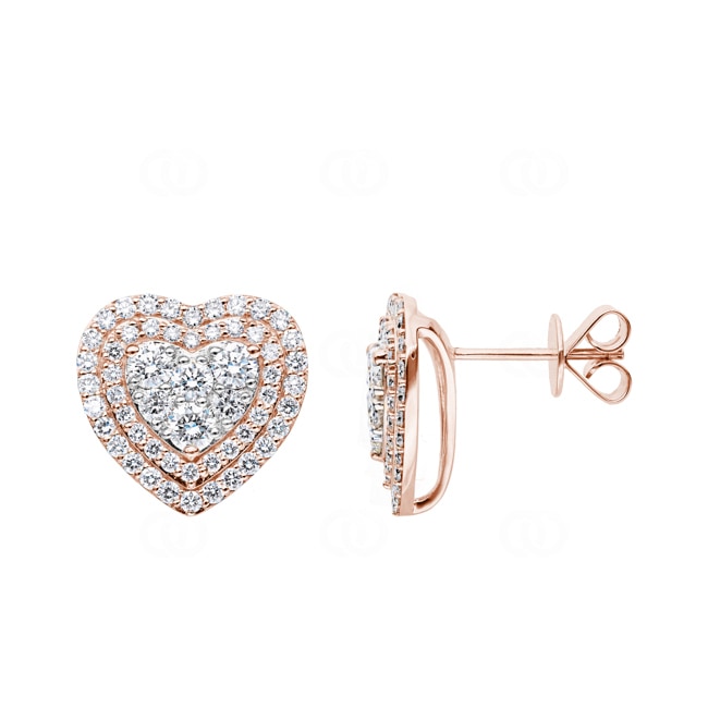 2.00ct Diamond Stud Earrings 750/18 K Rose Gold, Heart - OR-69283-RG