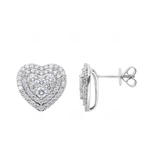 2.00ct Diamond Stud Earrings 750/18 K White Gold, Heart - OR-69283-WG