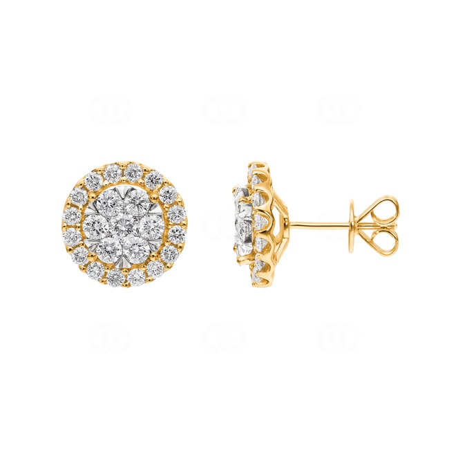 2.00 Karat Halo Diamantohrstecker 750/18 K Gelbgold - OR-69576-GG