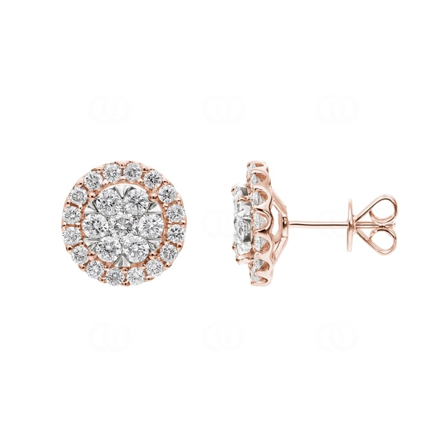 2.00 Karat Halo Diamantohrstecker 750/18 K Roségold - OR-69576-RG
