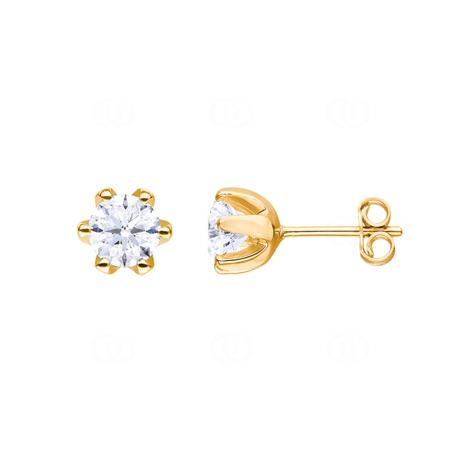 2.00 carats diamants GIA clous d'oreilles solitaire or jaune 750/18 ct en 6 griffes - CGOR002-0100-GG