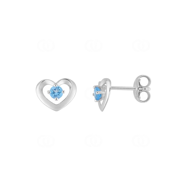 Stud Earrings 750/18 K White Gold Heart with Blue Topaz - 28FH85GT